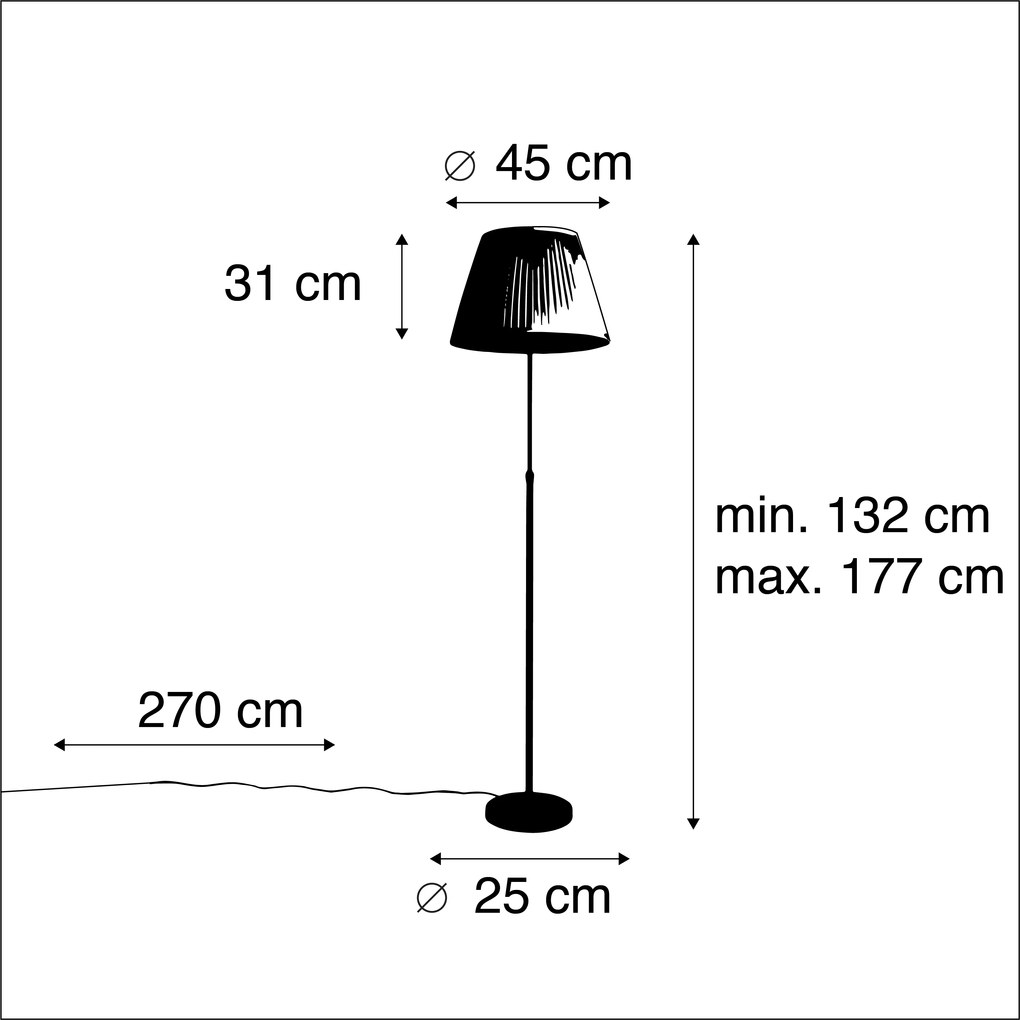 Lampa stojąca czarna z plisowanym abażurem kremowym 45 cm regulowana - ParteWiejski/ Rustykalny / Vintage Oswietlenie wewnetrzne