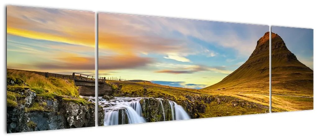 Zdjęcie góry i wodospadów na Islandii (170x50 cm)
