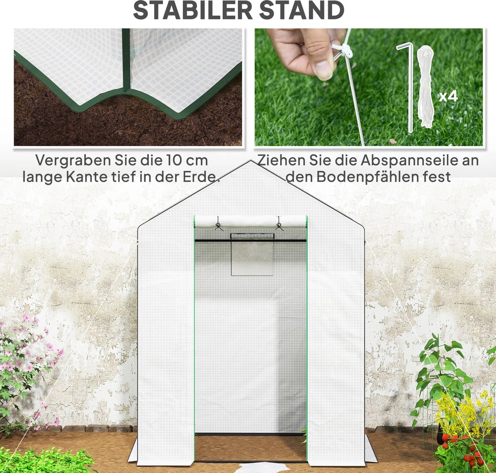 Outsunny Szklarnia z półkami, mini szklarnia, odporna na UV, okna z siatki, drzwi na zamek błyskawiczny, 143Dł x 74S x 190W cm, Biała