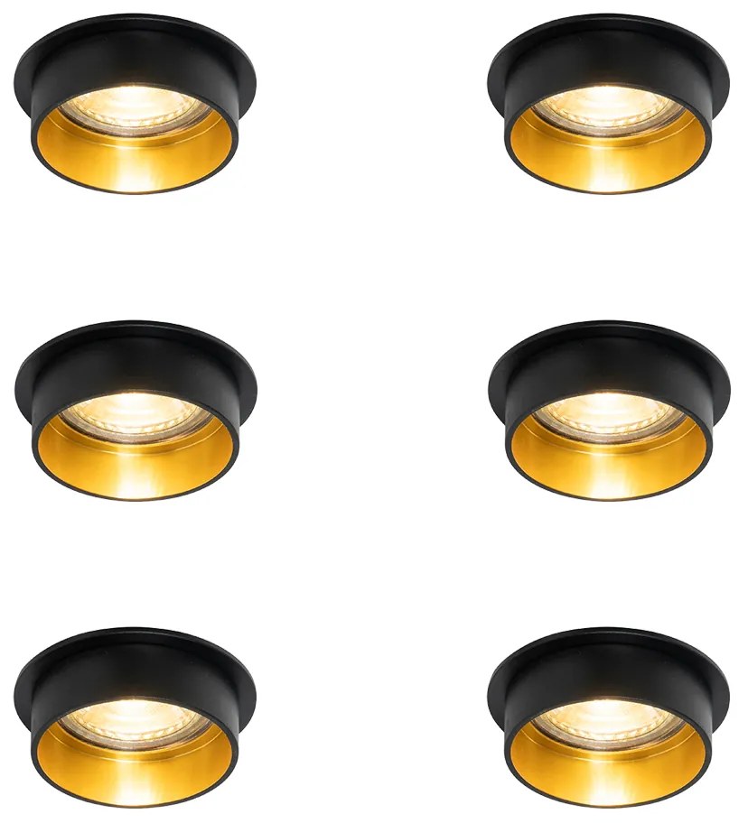 Zestaw 6 nowoczesnych reflektorów wpuszczanych czarno-złotych - Insta