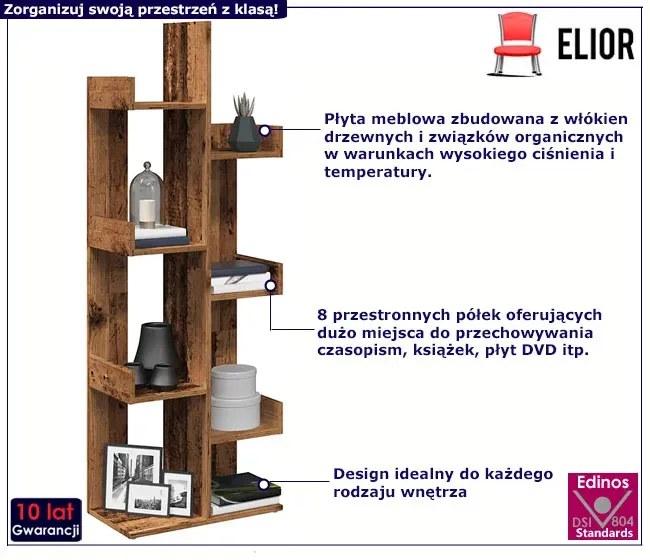 Stojący regał z 8 otwartymi półkami stare drewno Zuzu 3X