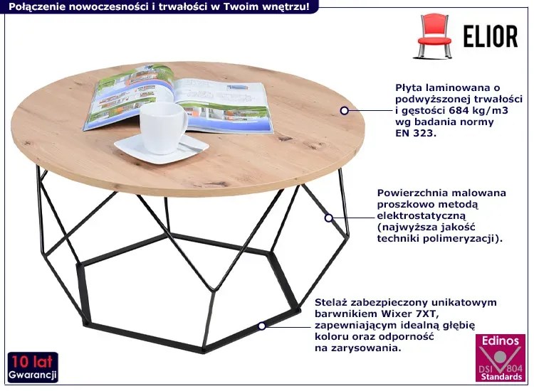 Industrialny stolik kawowy dąb artisan Asal