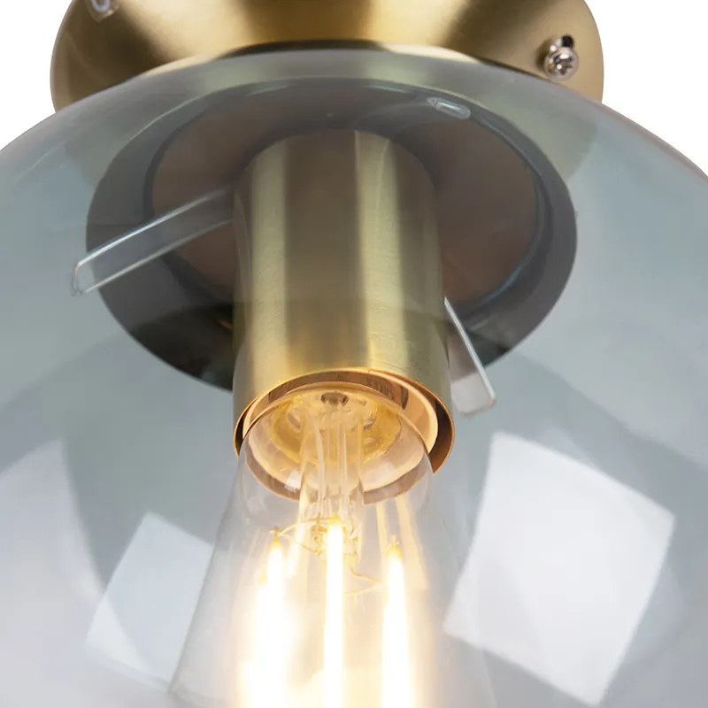 Lampa sufitowa w stylu art deco mosiądz z niebieskim szkłem - Pallon ArtDeco Oswietlenie wewnetrzne