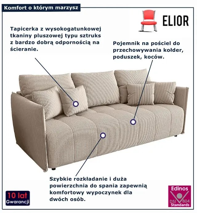 Sztruksowa rozkładana sofa w kolorze cappuccino R8-R11