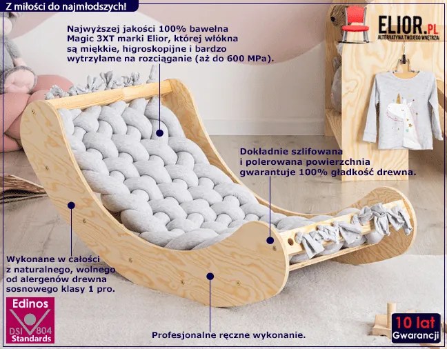 Jasnoszara drewniana kołyska dziecięca - Tulis