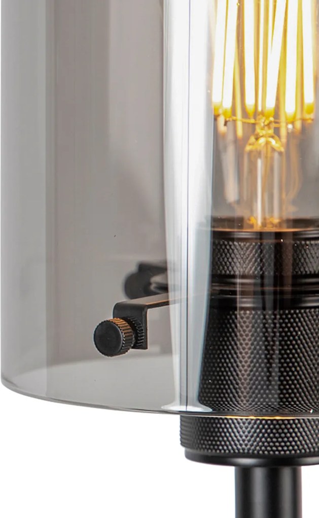 Designerska lampa podłogowa czarna z dymionym szkłem - Dome