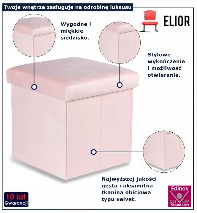 Różowa składana pufa welurowa S9-R78