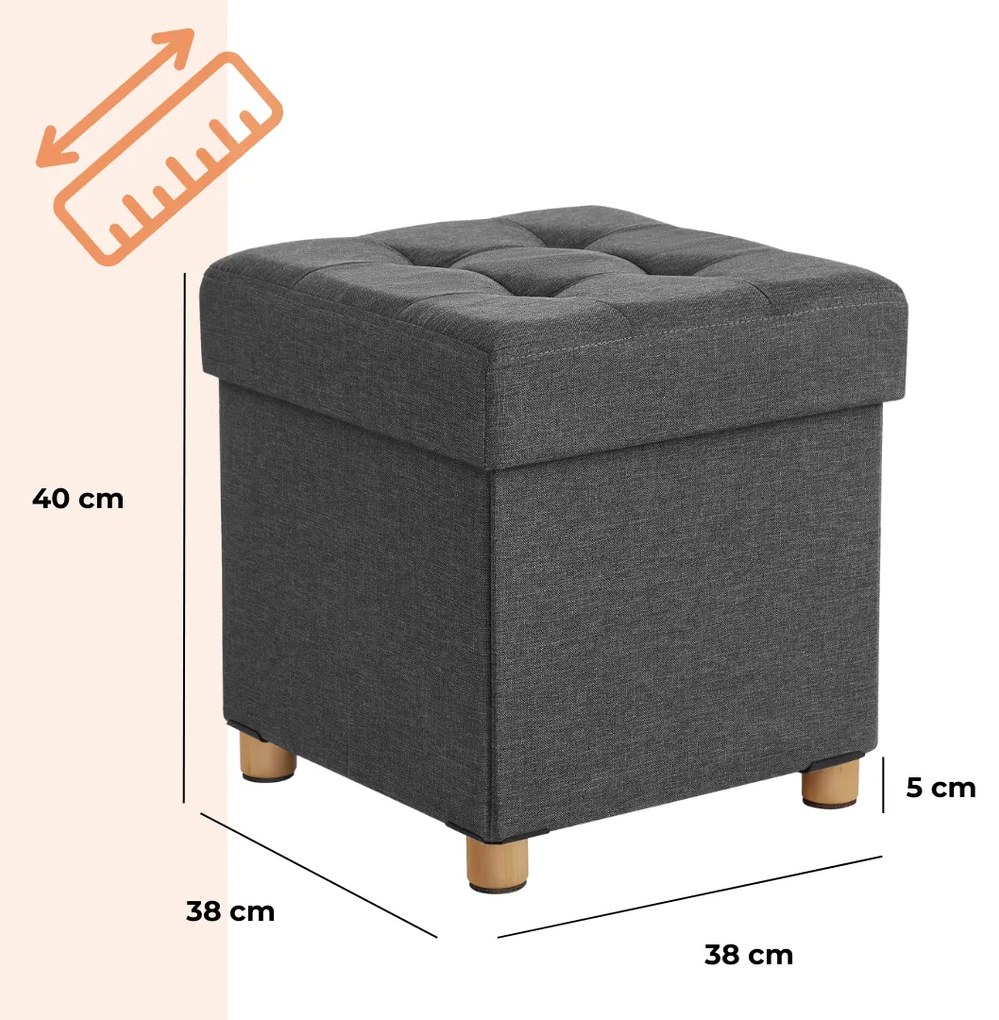 Taboretka z miejscem do przechowywania na nóżkach OTO, 38x38x40cm, antracyt SongmicsHome