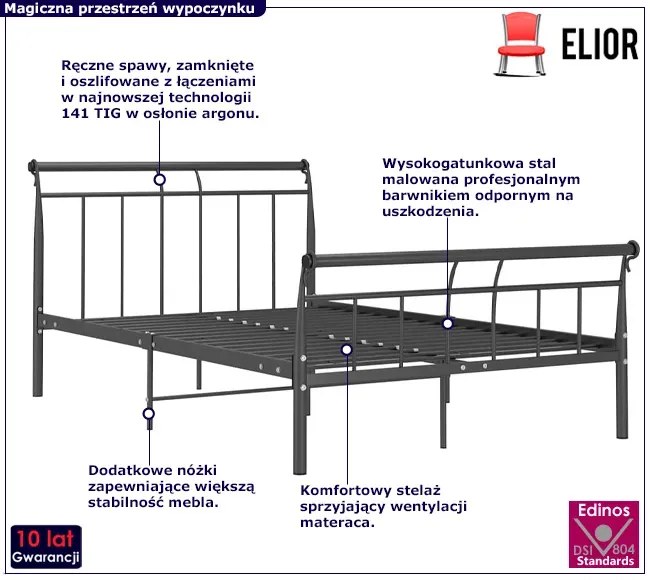 Czarne metalowe łóżko z zagłówkiem 120x200 cm - Ventano