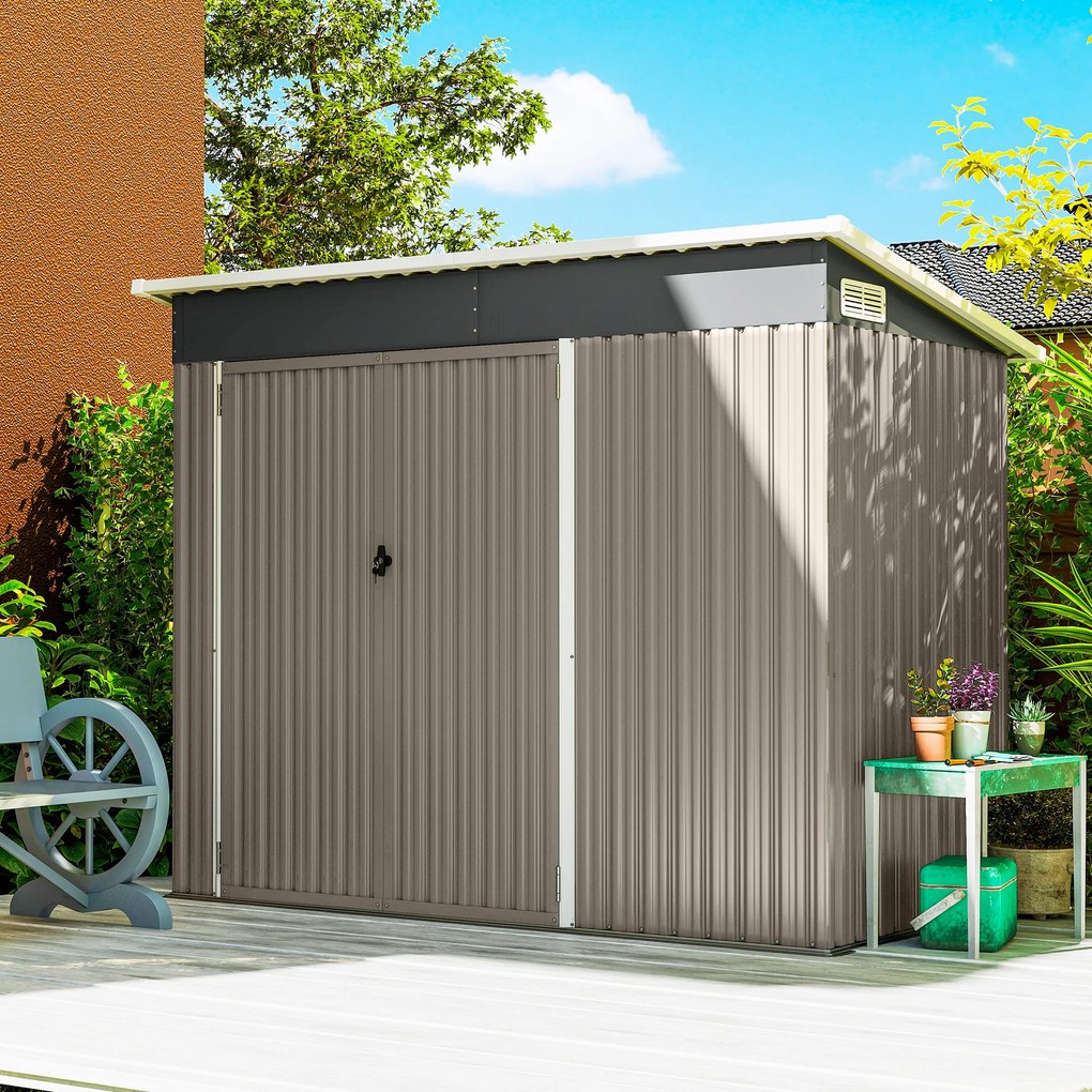 Outsunny Metalowy domek narzędziowy 2,68 m², zamykany schowek z 3 drzwiami, wentylacja, dach jednospadowy, rękawice | Aosom PL