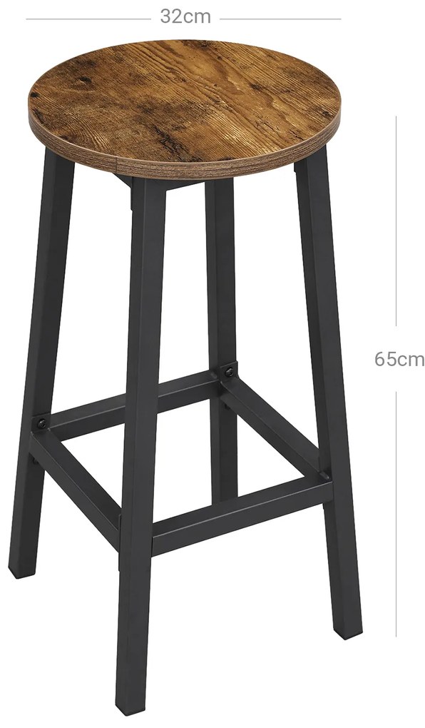 Krzesła barowe LUND, 2 szt., 32x65cm, brąz/czarna Vasagle