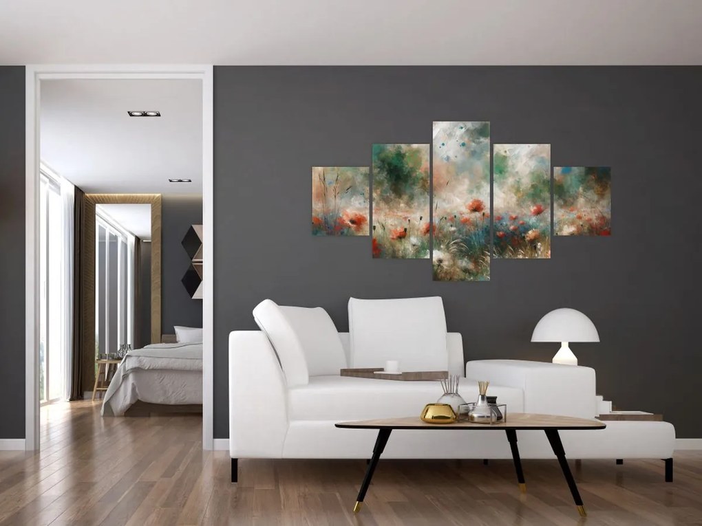 Obraz – Abstrakcja pola z makami (125x70 cm)