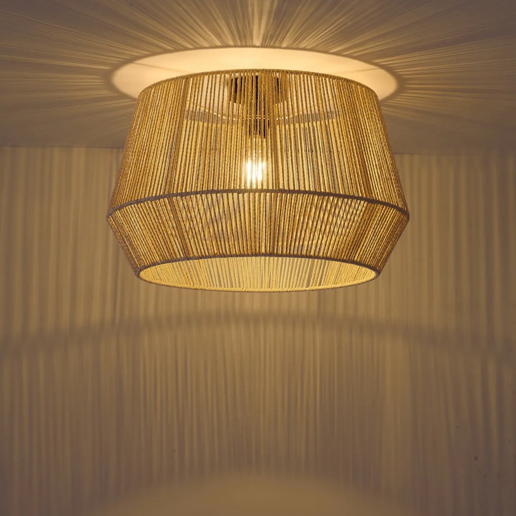 Lampa sufitowa czarna z beżowym abażurem z liny 50/50/30 - Cyl
