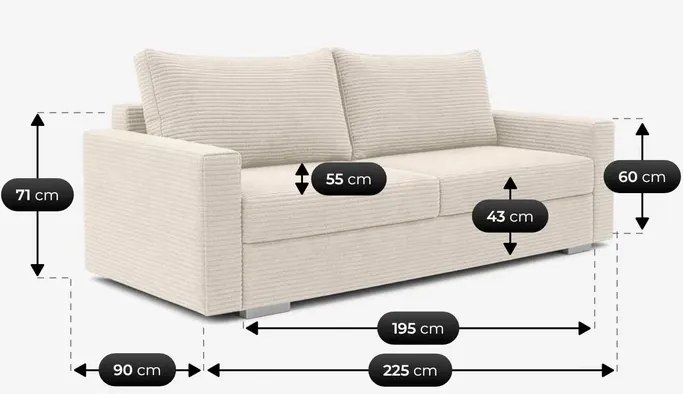 Sofa z Funkcją Spania DRAVOS Beżowa Sztruksowa Nowoczesna