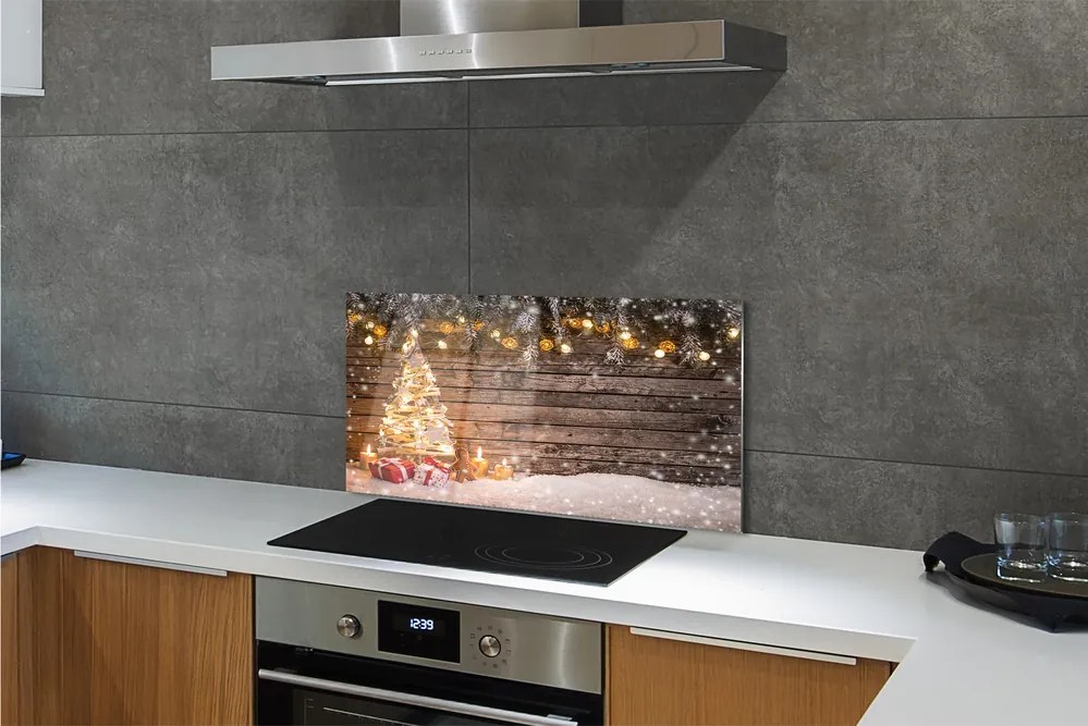 Szklany Panel Ośnieżona Choinka i Dekoracje