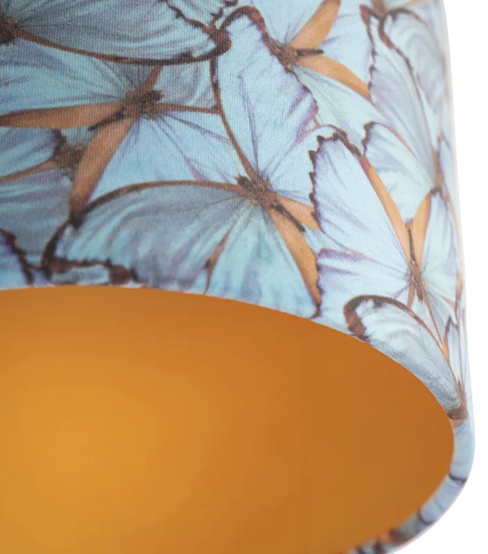 Lampa sufitowa z abażurem z aksamitu z motywem motyli w kolorze złotym 25 cm - Combi Black klasyczny/Antyczny Oswietlenie wewnetrzne