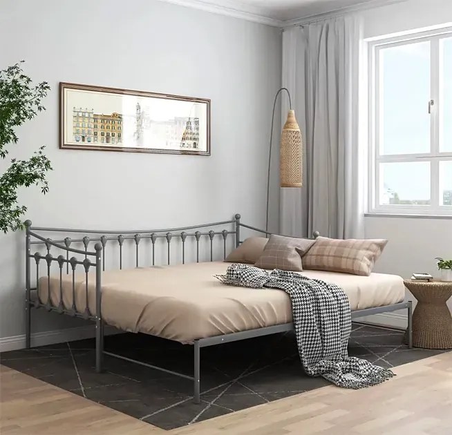 Szare rozkładane łóżko metalowe 90x200 cm - Sawga