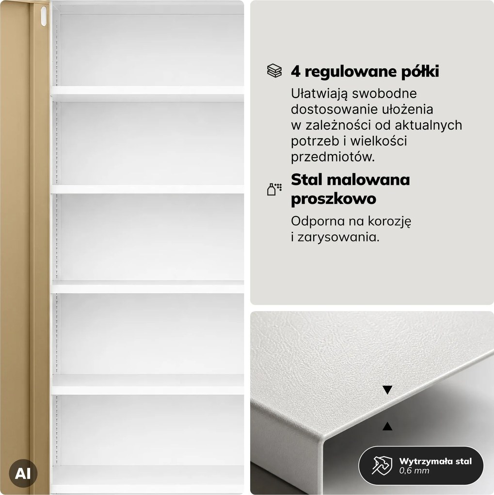 Szafa biurowa metalowa z zamkiem na szyfr biała/orzech, 900x1850x400 mm: DANIEL Eco Design