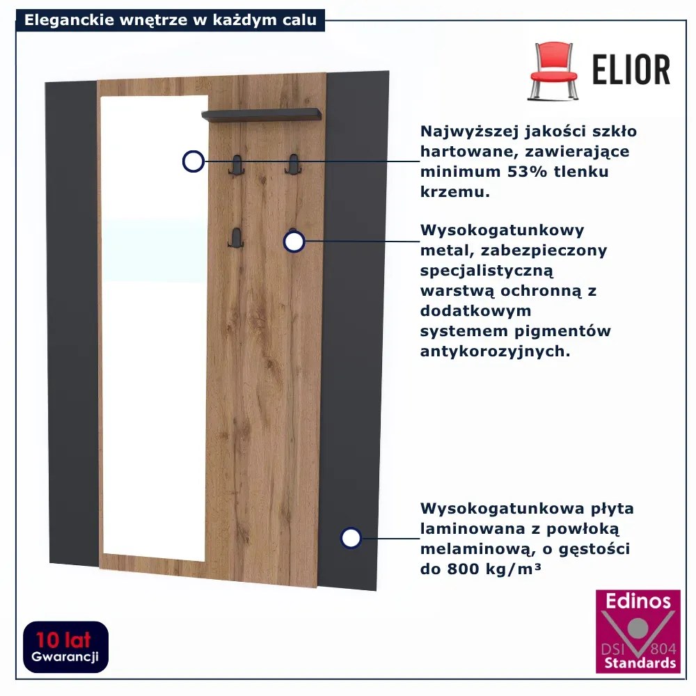 Nowoczesny wieszak ścienny z lustrem dąb wotan + czarny L0-M60