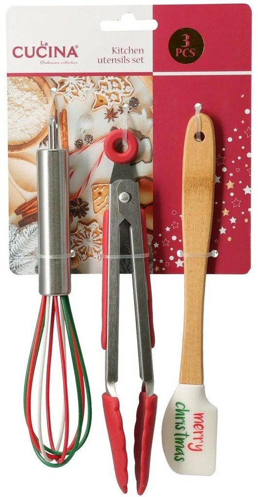 Zestaw przyborów kuchennych – trzepaczka, szczypce, łopatka