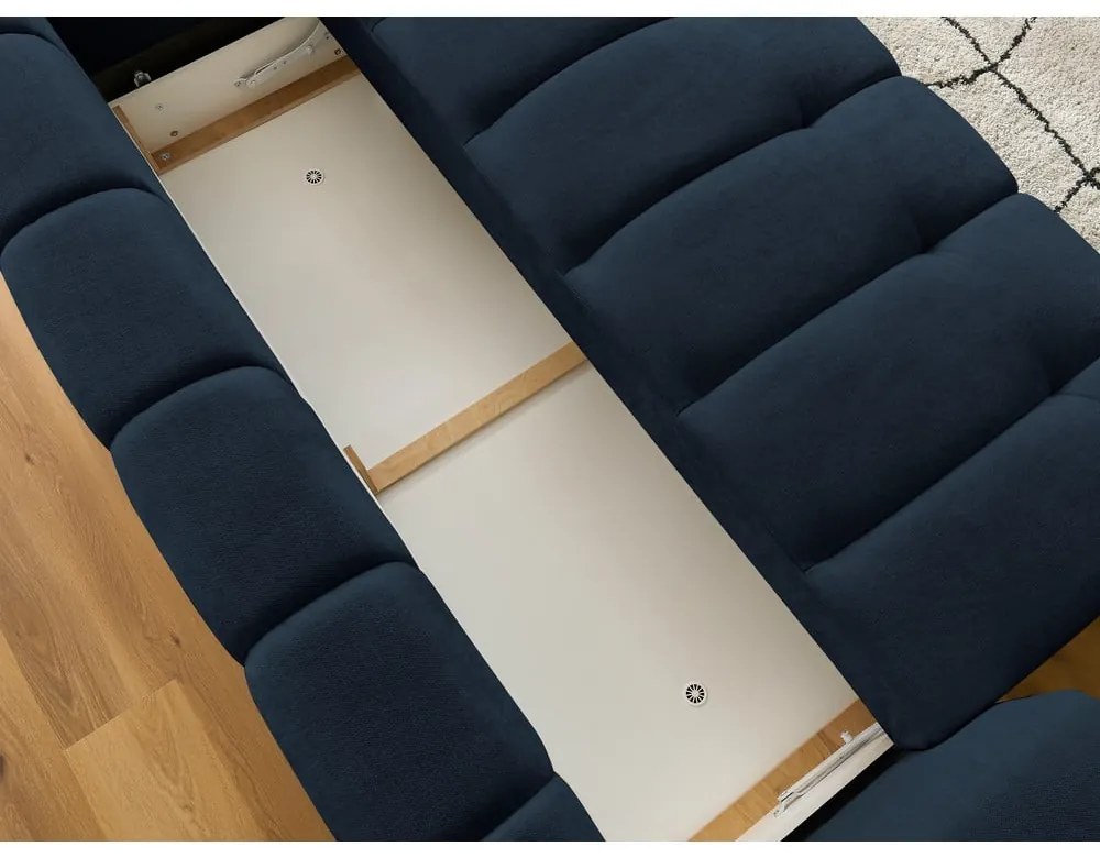 Ciemnoniebieska rozkładana/ze schowkiem sofa 251 cm Fuji – Bobochic Paris