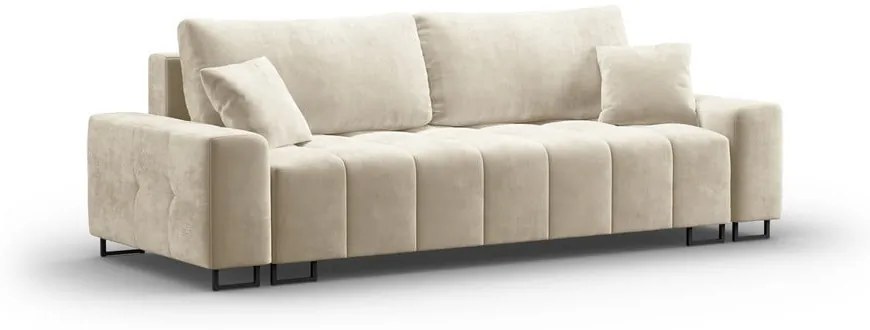 Beżowa aksamitna rozkładana sofa ze schowkiem 250 cm Wicklow – Cosmopolitan Design