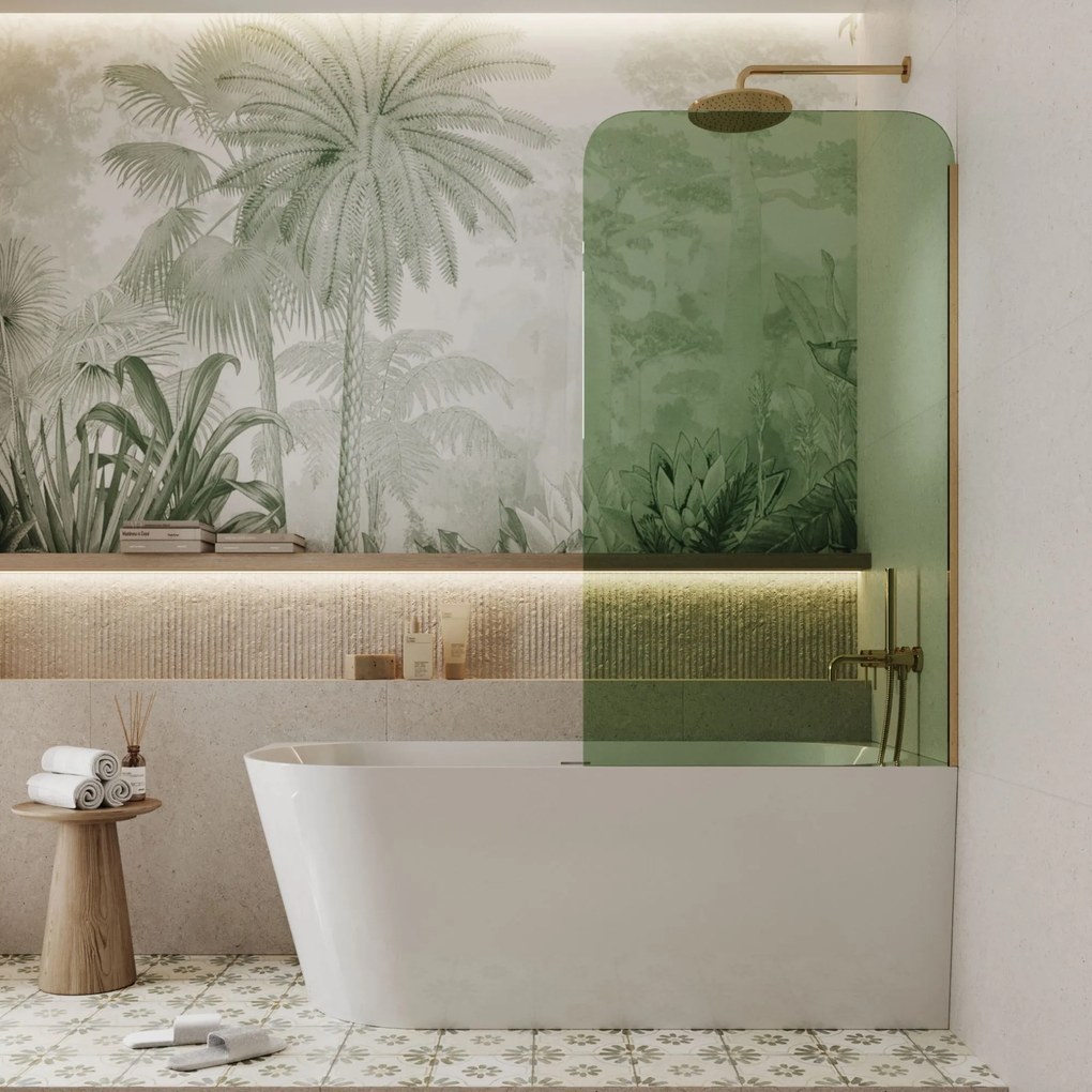 Parawan nawannowy prostokątny MOLIS Square Green szkło zielone | Różne rozmiary : Kolor profili kabiny - złoty, Rozmiar - 70x150 cm