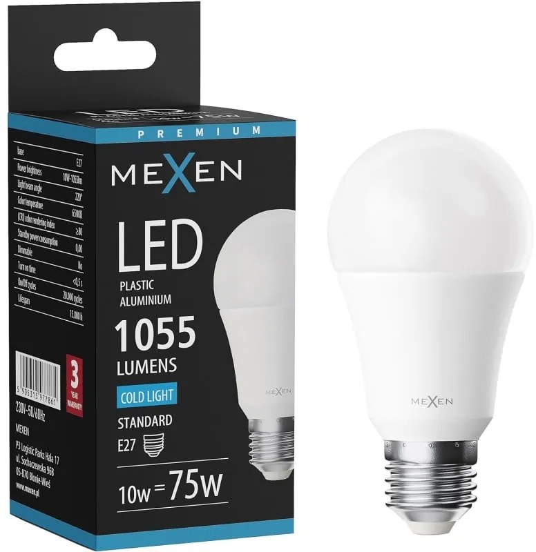 Mexen Nova żarówka LED E27, A60, 10W, Zimna - 6500K, 1055 lm - L100-E27-1065-01
