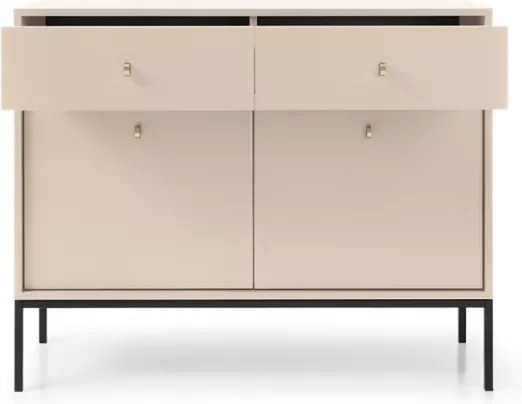 Komoda Gerra 2 – nowoczesna elegancka komoda w kolorze beżowym lub granatowym z 2 drzwiami i 2 szufladami na metalowych nogach