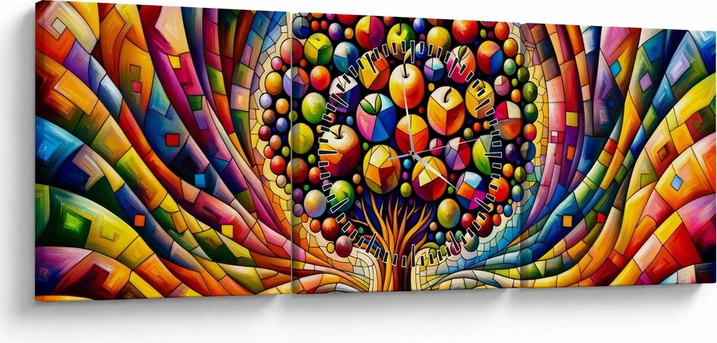 Obraz – Kolorowe drzewo z jabłkami (z zegarem) (90x30 cm)
