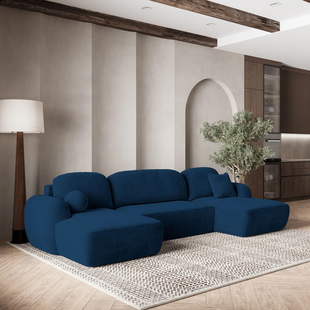 Masseno Narożnik SAVONA z funkcją spania i pojemnikiem na pościel Narozniki U, Rozkładana sofa - Niebieski, KRONOS 09