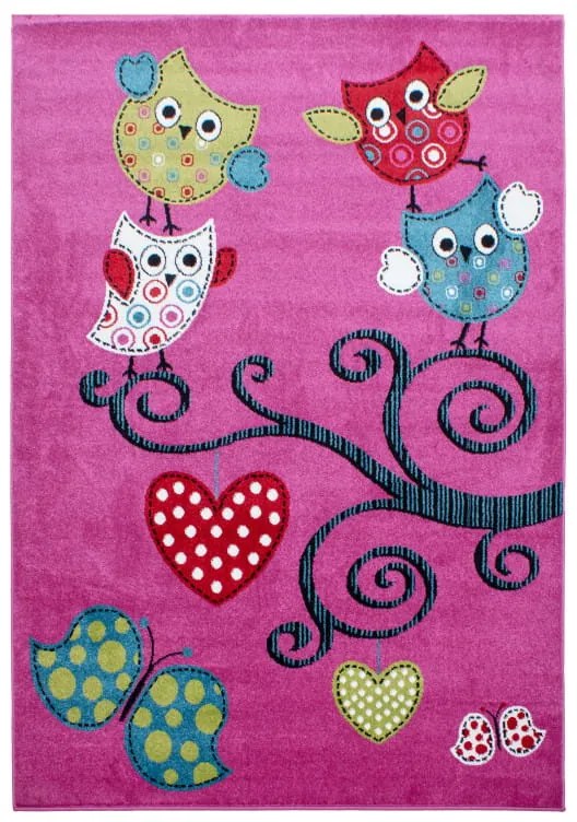 Dywan dziecięcy Kids Sówki fioletowy 140 cm x 200 cm