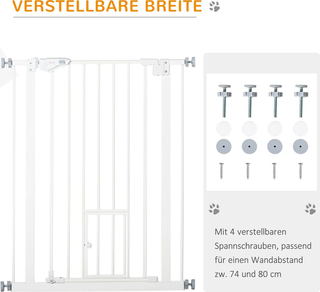 PawHut Barierka Zabezpieczająca Drzwi dla Psów z Ochraniaczem Ściany Biała 74-80x5x91,4cm | Aosom PL