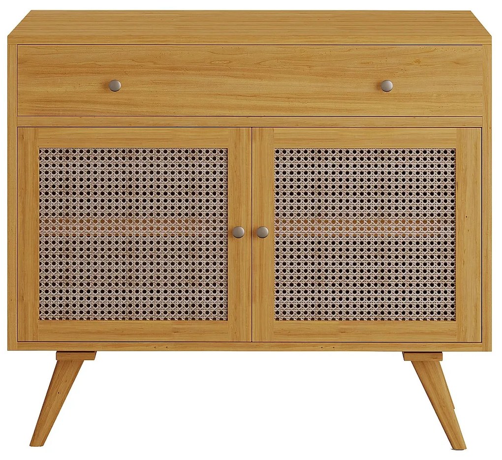 Szafka pod umywalkę z jasnego drewna tekowego z plecionką – 90 cm – MANSULAN