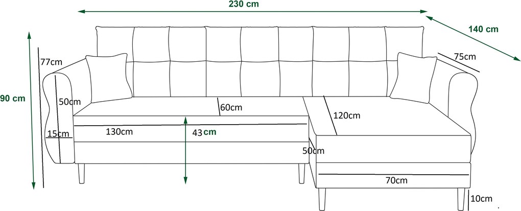 Rozkładana narożna sofa SILVIANO 230x140 cm, szara, uniwersalna