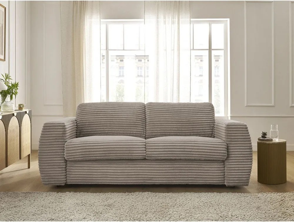 Szarobrązowa sztruksowa rozkładana sofa do spania 240 cm Hugo – Bobochic Paris