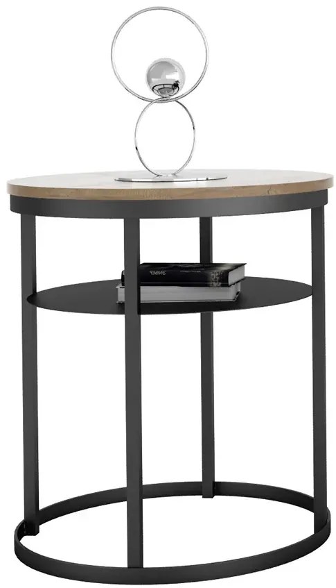 Dwupoziomowy stolik kawowy loft dąb lancelot + czarny K9-F99