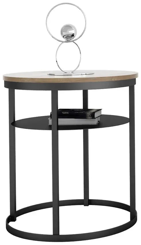 Dwupoziomowy stolik kawowy loft dąb lancelot + czarny - Melkor 4X