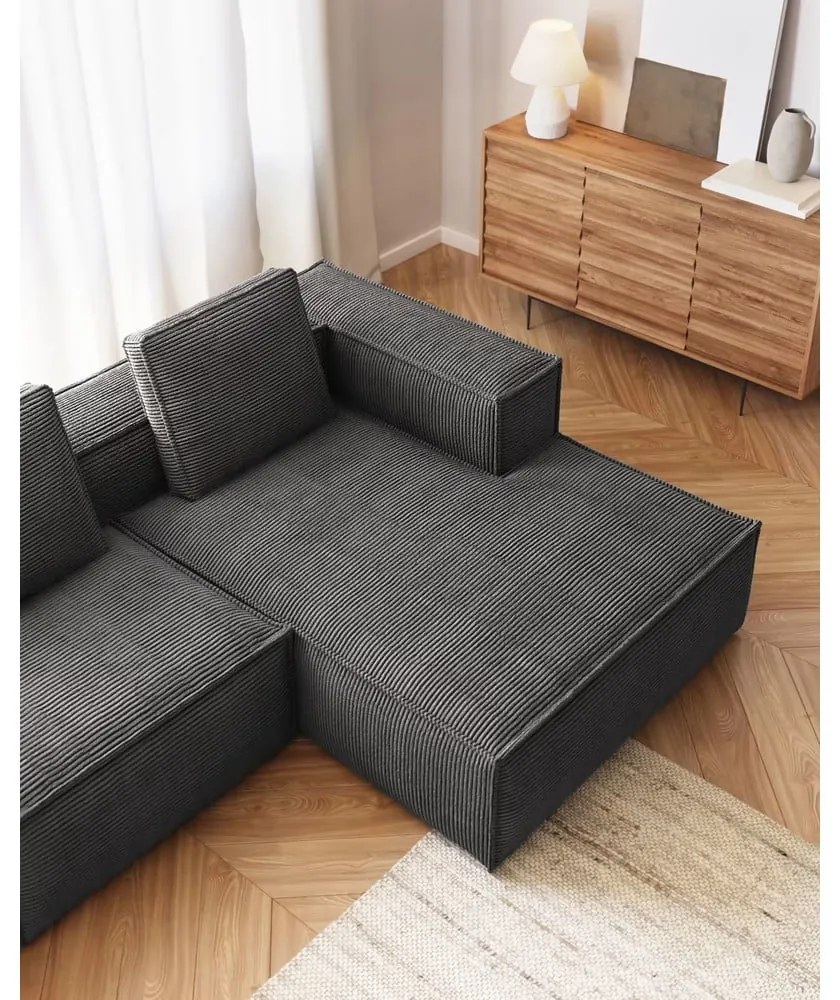 Szary sztruksowy narożnik (prawostronny) Blok – Kave Home