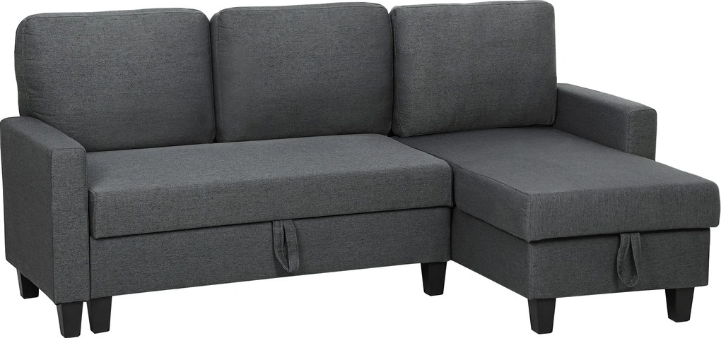 HOMCOM Narożnik z funkcją spania i pojemnikiem w kształcie L Sofa z chaiselongue, regulowane oparcie do salonu | Aosom PL