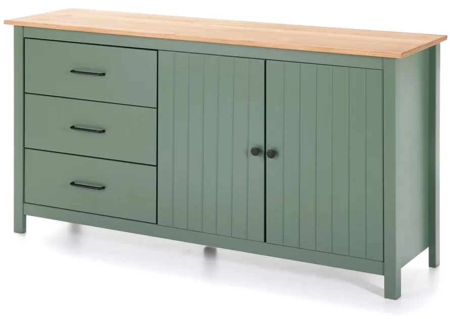 Zielono-naturalna niska komoda z litego drewna sosnowego 150x80 cm Miranda – Marckeric