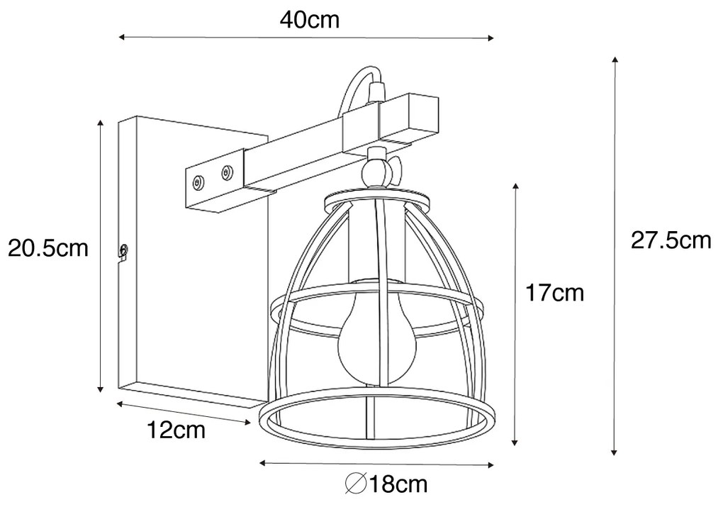 Inteligentna lampa ścienna ciemnoszara z drewnem, regulowana, w tym WiFi A60 - ArthurPrzemysłowy Oswietlenie wewnetrzne
