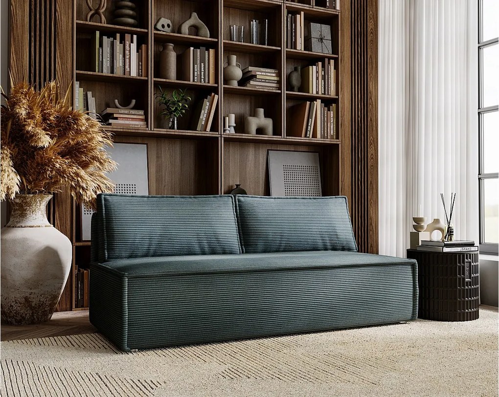 Sofa z funkcją spania i pojemnikiem DUO, tkanina sztruksowa Poso, Lazurowy