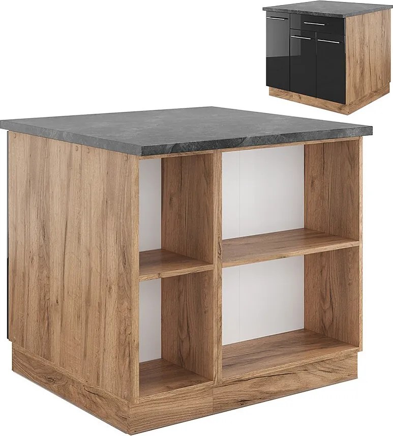 Wyspa kuchenna antracytowy wysoki połysk/złoty dąb power 90x60x82 fame-line