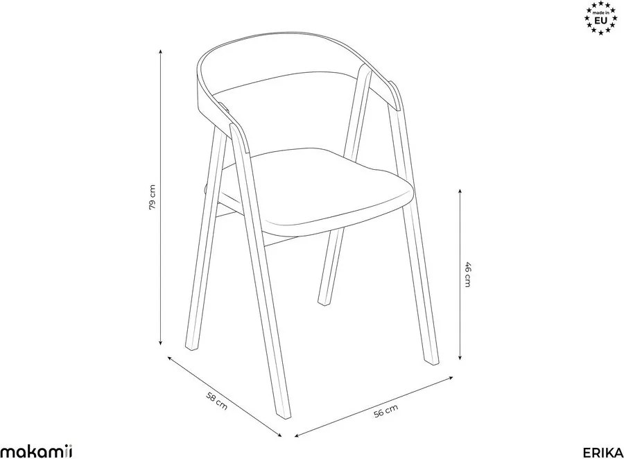 Niebieski fotel jadalniany z litego drewna Erika – Makamii