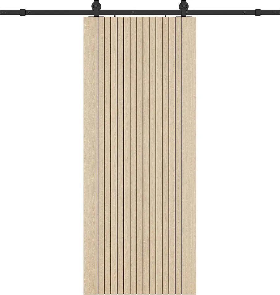 Drzwi przesuwne z systemem naściennym z drewna i prążkowanego MDF - wys.205 x szer.93 cm - AREZO