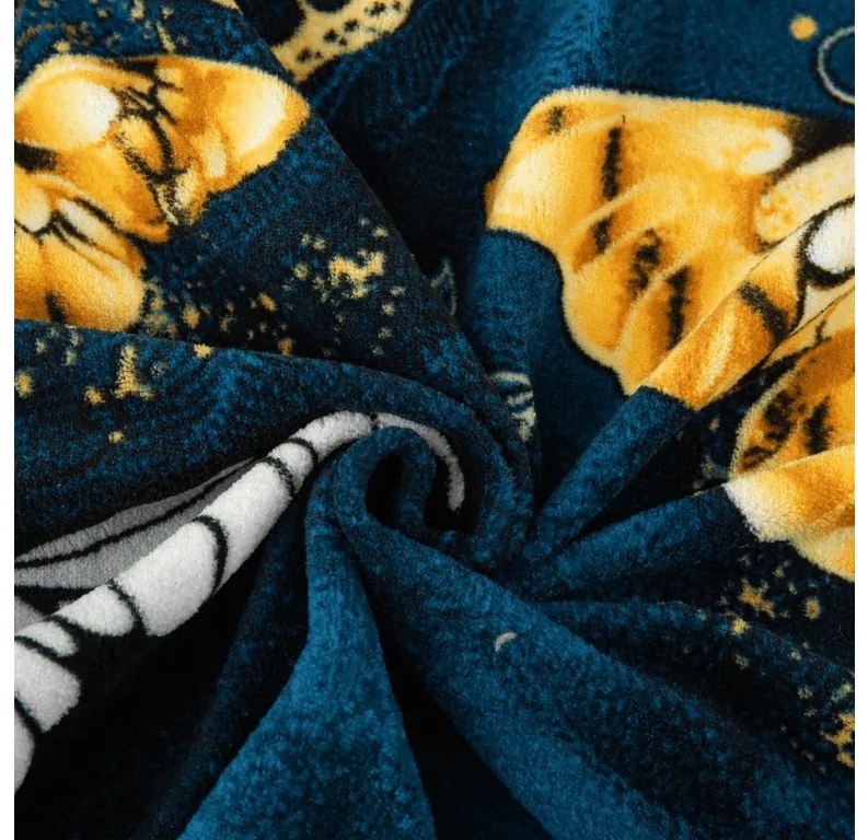 PrzytulneMieszkanie.pl Prześcieradło z mikropluszu ZŁOTO I BIAŁY MOTYL 90x200 cm ciemnozielone
