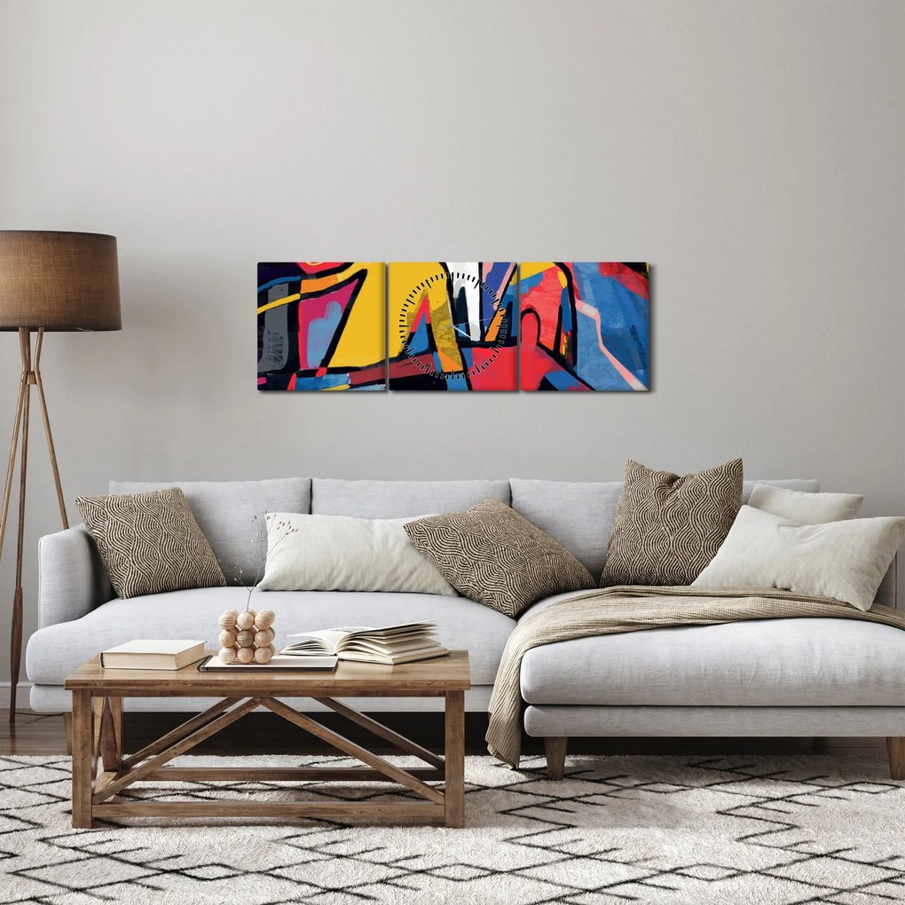 Obraz - Abstrakcja mężczyzn (z zegarem) (90x30 cm)