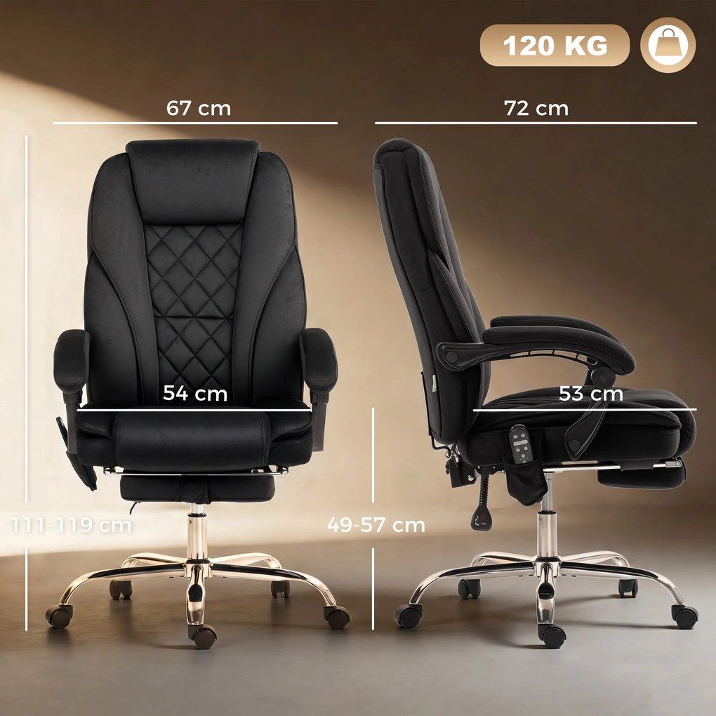 Vinsetto Ergonomiczny fotel biurowy z funkcją masażu, podnóżek, obrotowy, na kółkach, czarny | Aosom PL