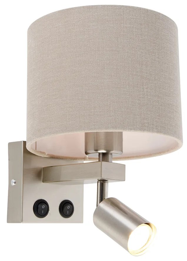 Stalowa lampa ścienna z lampką do czytania i kloszem 18 cm jasnobrązowa - Brescia Nowoczesny Oswietlenie wewnetrzne